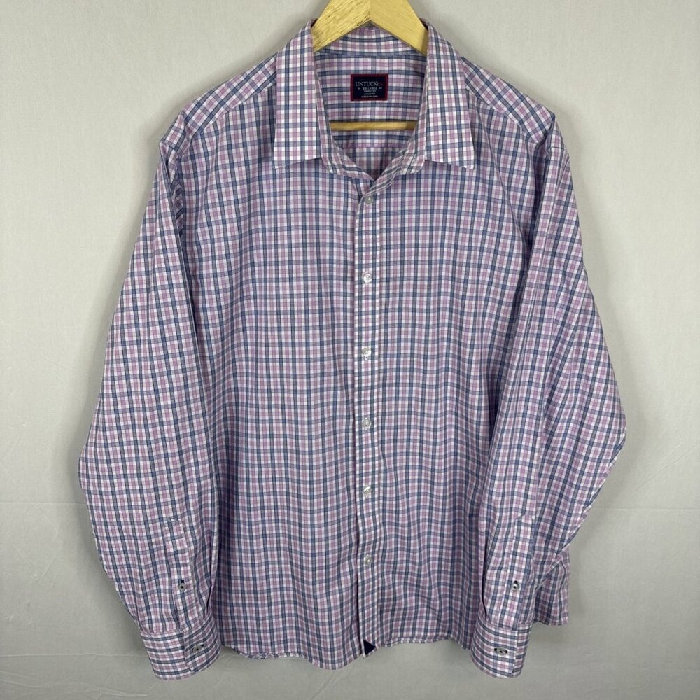 Untuckit Shirt Men’s 2XL Red Blue Plaid Long Sleeve Button Up Cotton